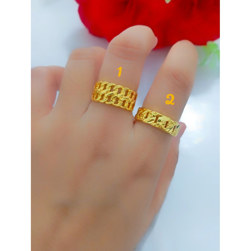 PEKANBARUJEWELRY - CINCIN RANTAI SS LAPIS KRISTAL24K + LAPIS EMAS 24KARAT