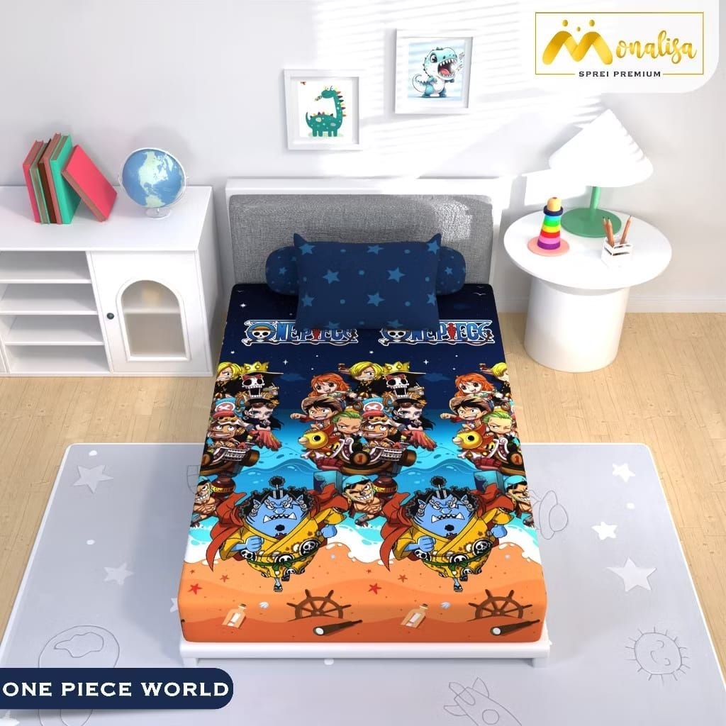 Monalisa sprei premium 90/100/120/160/180/200 tinggi 20 30cm motif One piece world anime jepang mang
