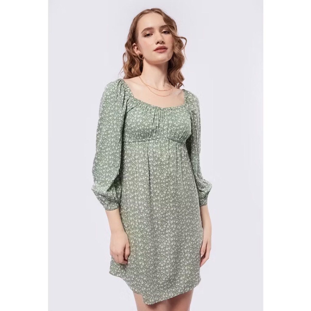 Colorbox puff sleeves mini dress green NWT