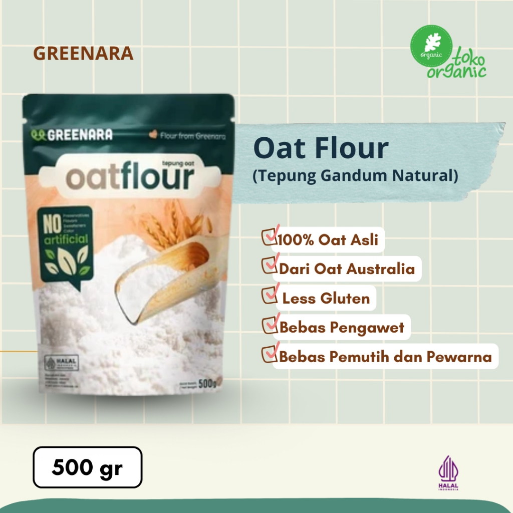 

Greenara Oat Flour (500gr) | Tepung Oat Natural, Tepung Oat Low Gluten, Oat Flour Less Gluten, Greenara Natural Oat Flour 500gr Less Gluten / Tepung Oat Pancake Roti Kue / Pengganti Tepung Terigu