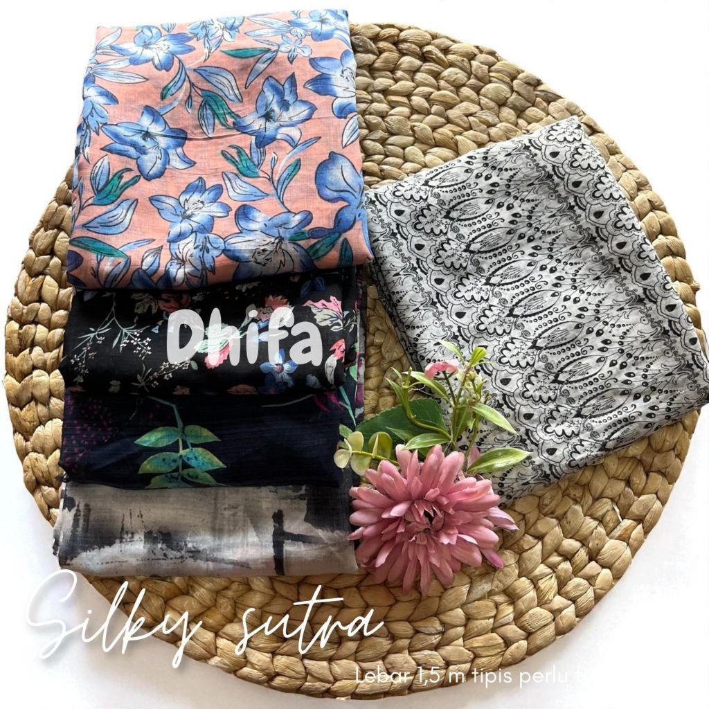 kain katun silky sutra premium motif bunga bahan mukena