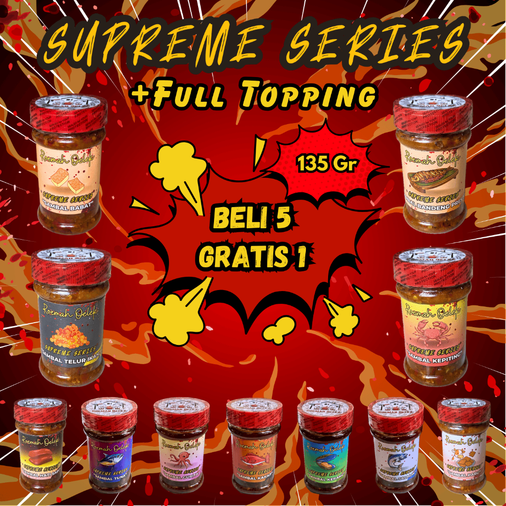 

[FULL TOPPING] FLASH SALE Sambal Botol 135g - Roemah Oelek | Lauk Makan | Sambal Babat | Sambel Bandeng Presto | Sambal Gurita | Sambal Hati Sapi | Sambal Kakap | Sambal Kentang | Sambal Kerang Ijo | Sambal Paru | Sambal Salmon | Sambal Telur Ikan