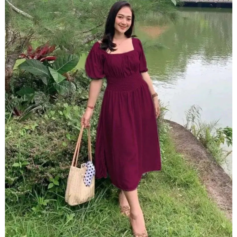 Homedress Naura Daster Polos Pinggang Kerut Kekinian Terbaru