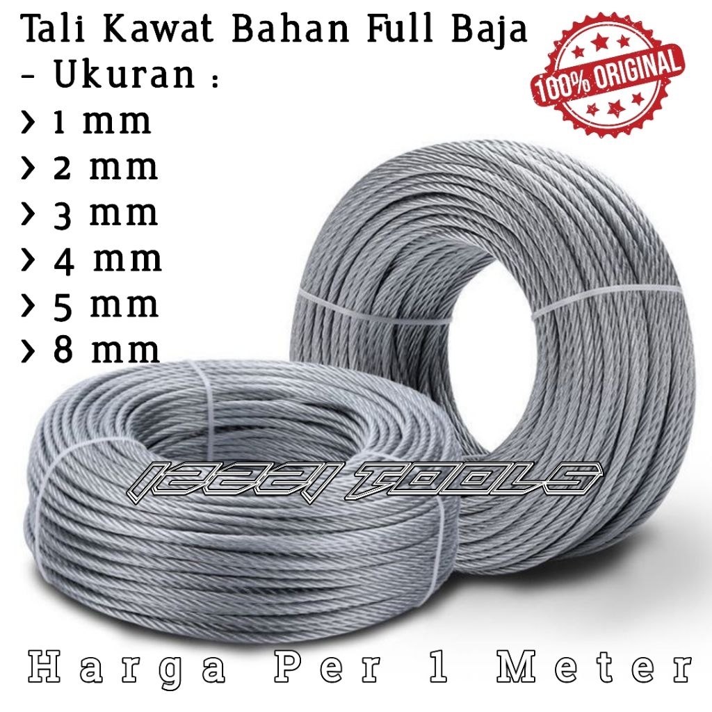 Tali Kawat Seling Bahan Full Baja 1mm 2mm 3mm 4mm 6mm 8mm Wire Rope Kabel Seling Full Baja