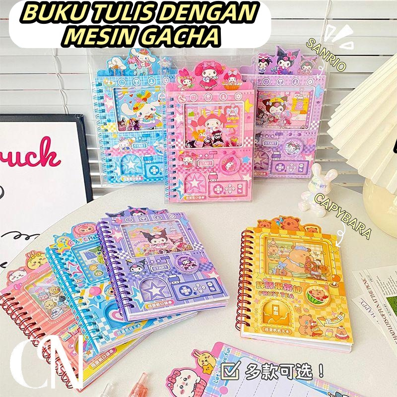 

Buku Tulis Capybara Kuromi Cinnamoroll Melody Mesin Gacha Lucu/ Notebook Sticker Mini Vending Machine