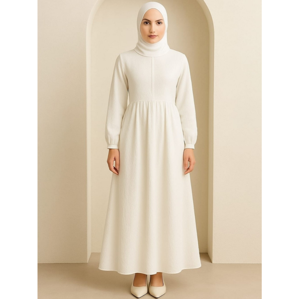 Gamis Putih Bahan Crinkle Airflow Premium Model Terbaru