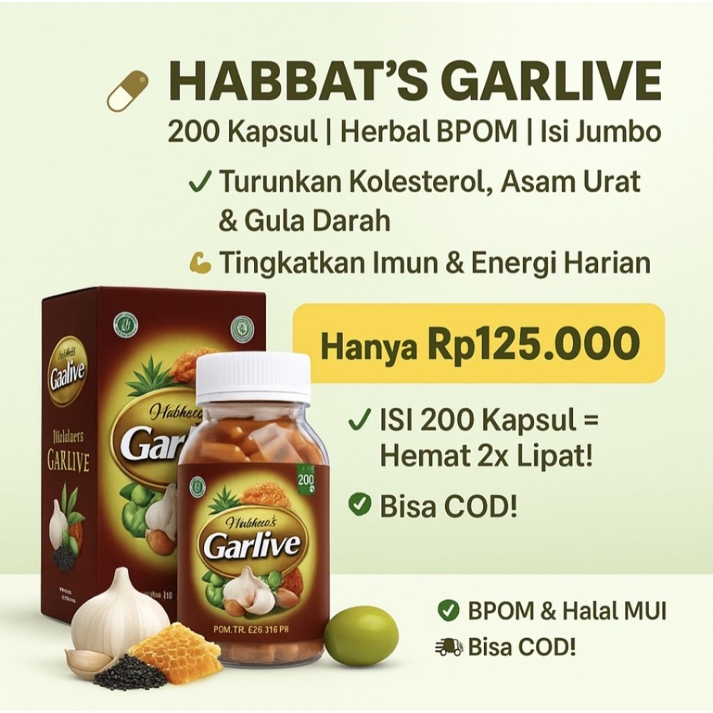 200 kapsul Garlive Habbats – Kapsul Herbal Habbatussauda, Propolis, Bawang Lanang | 200 Kapsul