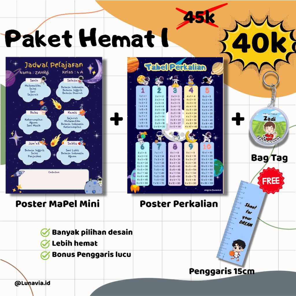 

Paket Hemat (Poster MAPEL, Poster Perkalian, Bag Tag)