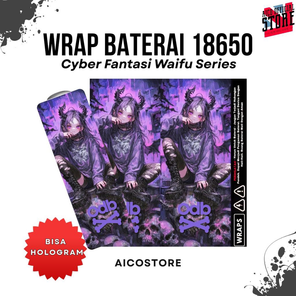 

FAMSTORE - Pelindung Baterai - Stiker Skin Wrap Baterai 18650 Motif Cyberpunk | Retro Art | Anime Waifu Keren |Anti Gores Dan Anti Air Waterproof