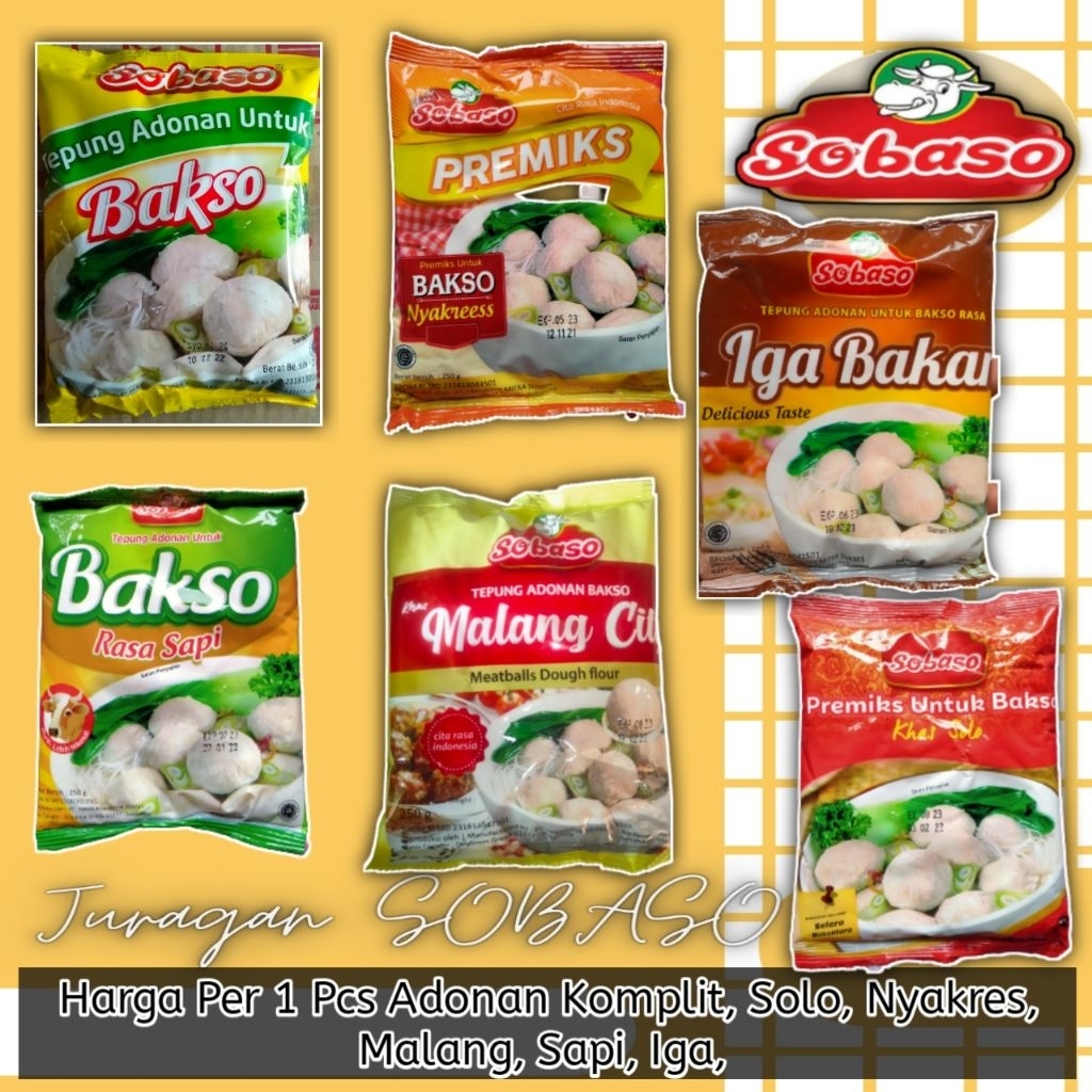

SOBASO Tepung Adonan Bakso Komplit, Khas Solo, Iga Sapi, Khas Malang, Sapi, Nyakres 250 Gram Harga Per 1 Pcs