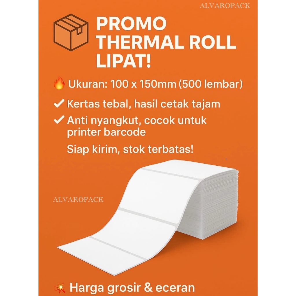 

KERTAS THERMAL 100 X 150MM ISI 500PCS LIPAT / LABEL THERMAL BARCODE A6