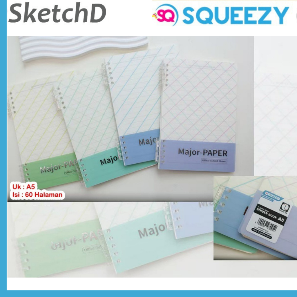 

Buku tulis Catatan kertas loose leaf Squeezy 3273 10 Ring Notebook A5 60 lembar