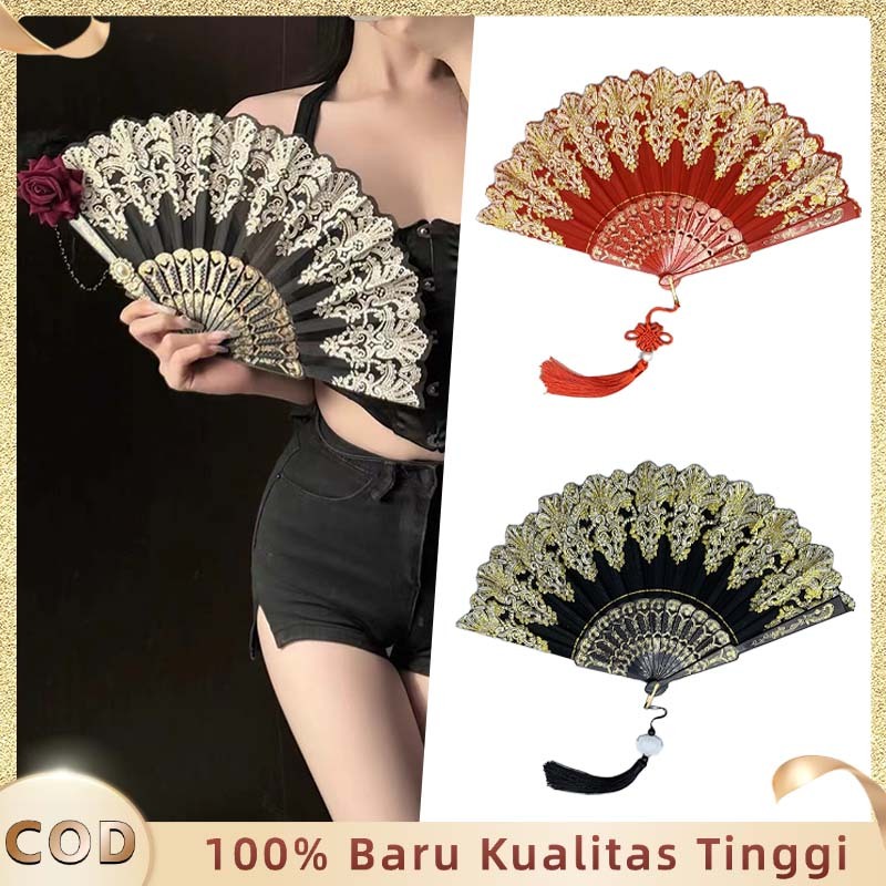 Kipas Tangan Lipat Jepang Kipas Manual Tangan Lipat Bahan Lace Kipas Retro Gaya Kipas Lipat