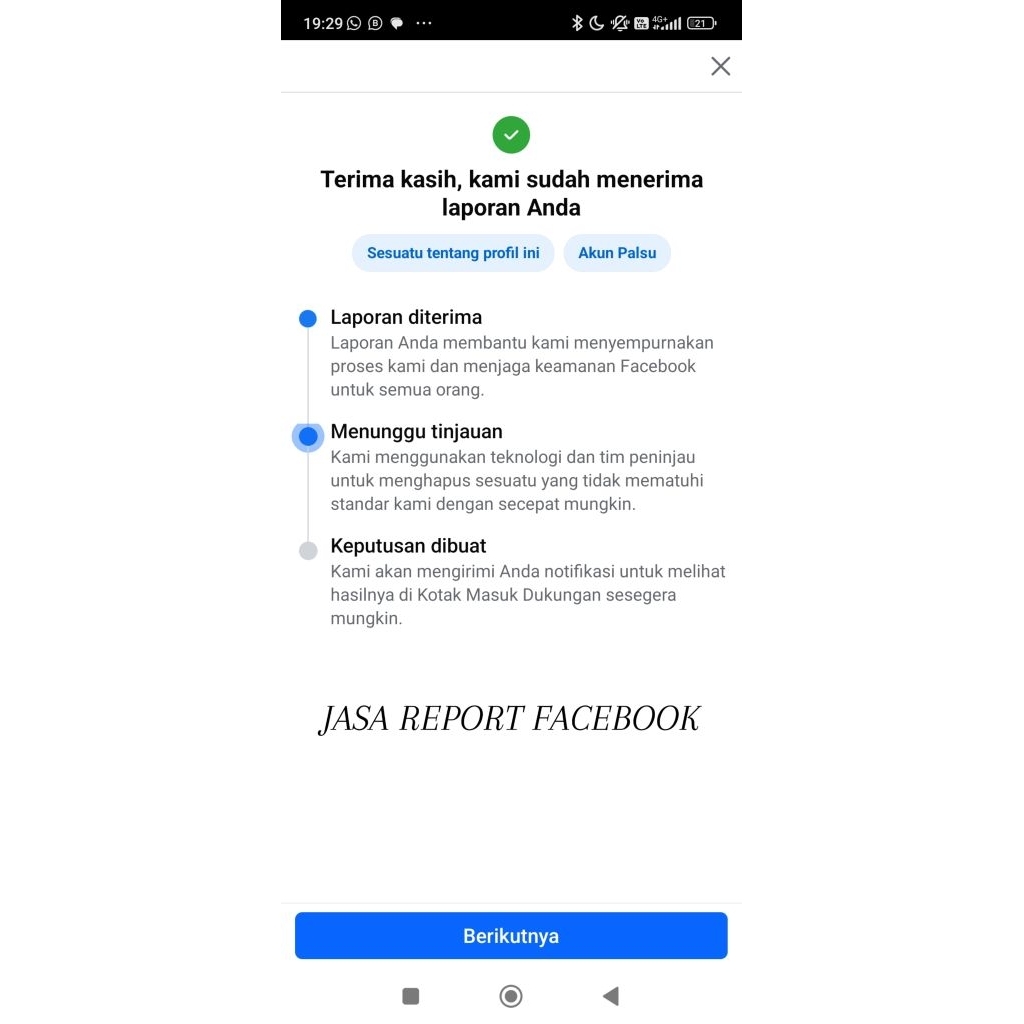 jasa report atau laporkan akun atau postingan Facebook