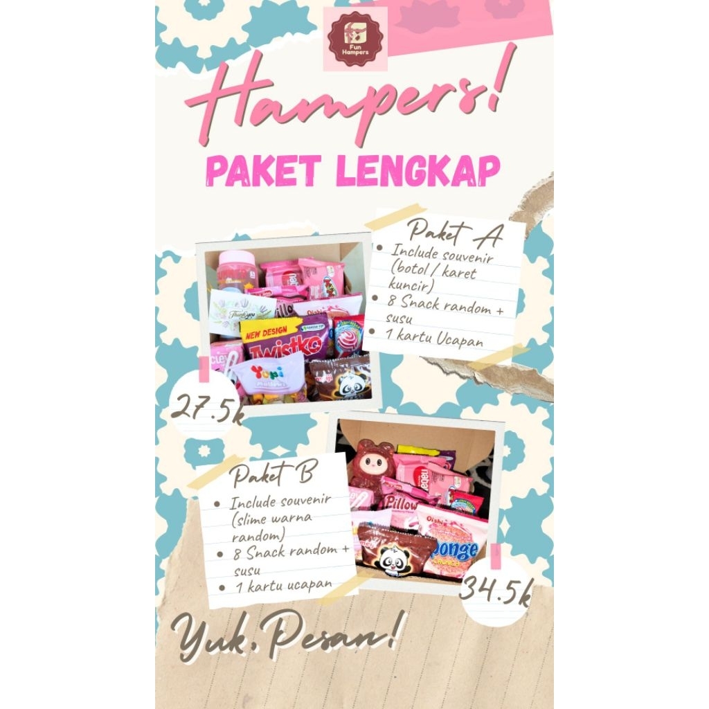 

HAMPERS PAKET LENGKAP DENGAN TAMBAHAN SOUVENIR