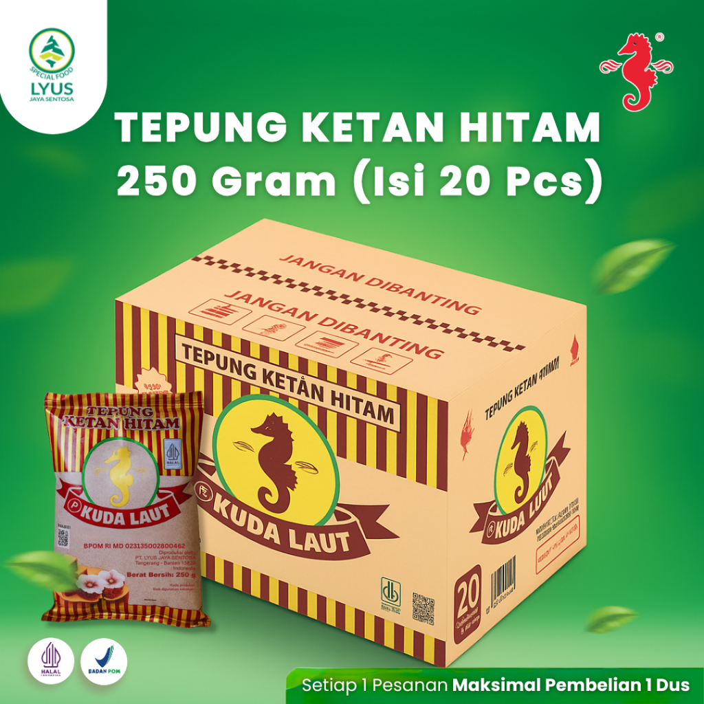 

Tepung Ketan Hitam Cap Kuda Laut @250g (Dus)