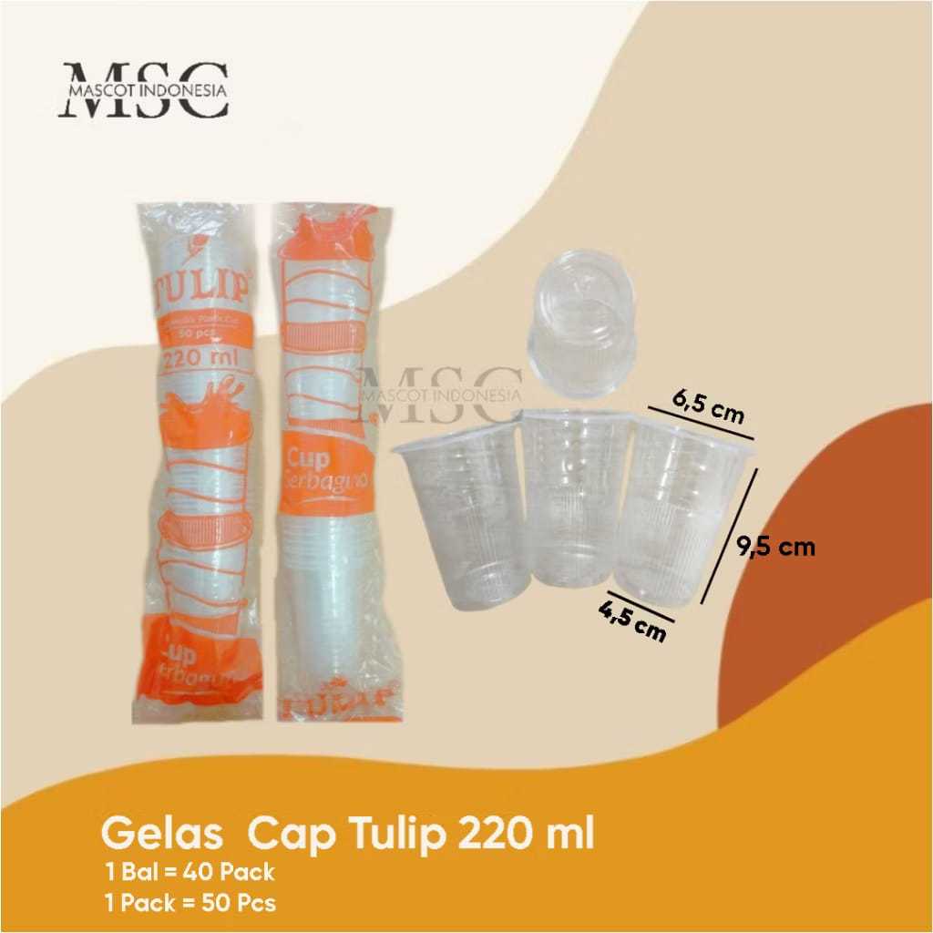 Gelas Cup Plastik Ukuran 200 ml / Gelas Tulip