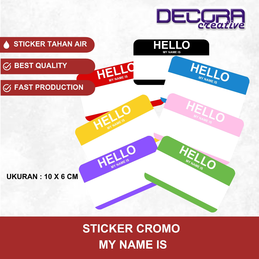 

LABEL NAMA STICKER HELLO MY NAME IS COLORFUL | STICKER WARNA WARNI NAMA BAHAN VINYL MATTE ANTI AIR