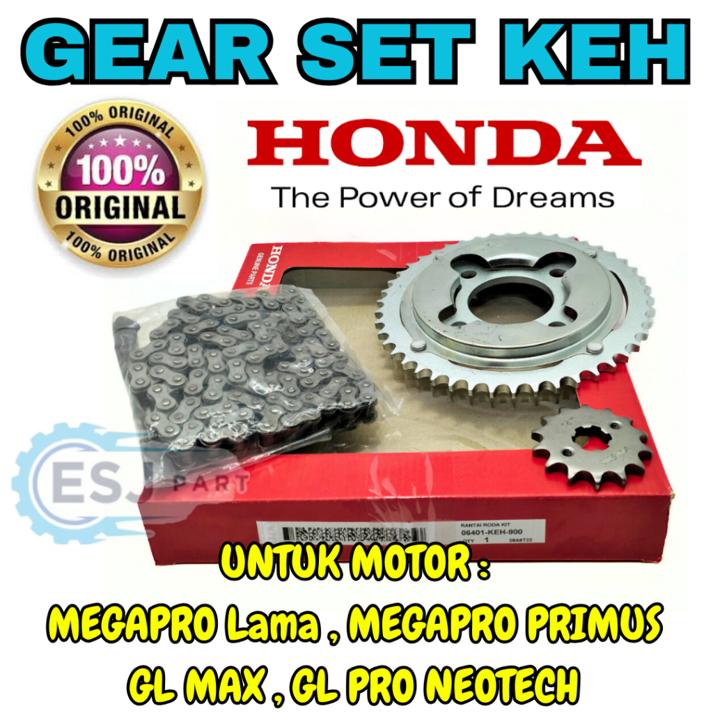 ASLI GEAR SET+RANTAI KODE-KEH ORI HONDA MEGAPRO LAMA-PRIMUS-GL-MAX-PRO NEOTECH KUALITAS ASLI PRESISI