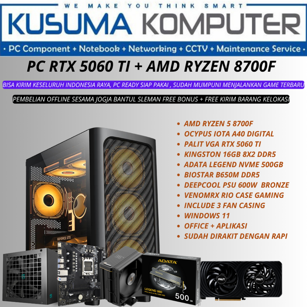 PC RTX GAMING RENDERING EDITING 5060 TI AMD RYZEN 8700F 16GB RAM DDR5
