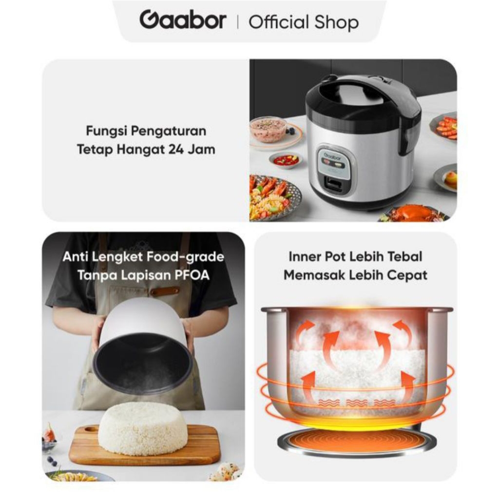 Rice Cooker Gaboor 1L RC20M-YE01A Panci antin Lengket Magic com Gaabor 1 liter