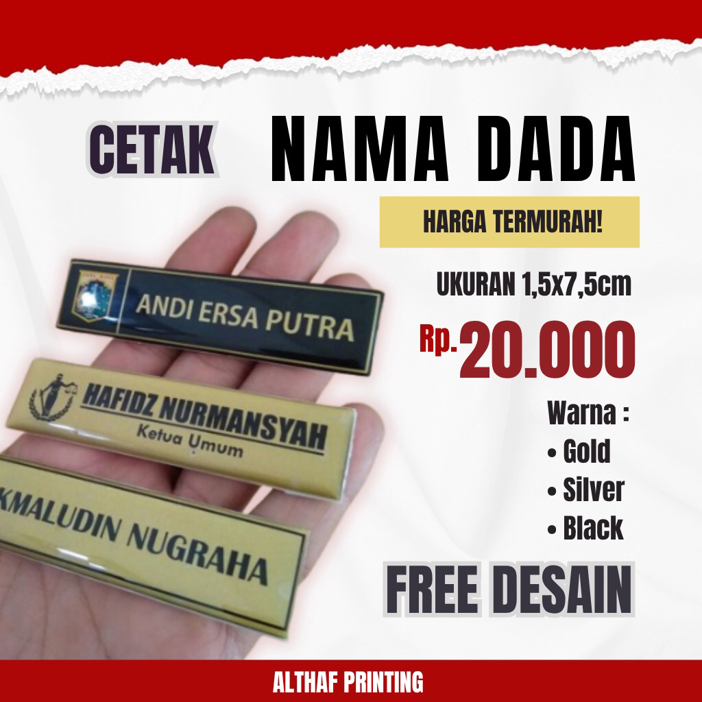 

Name Tag Nama Dada Pin Nama Kerja Sekolah Organisasi Custom Bisa Pakai Logo | Warna Gold, Silver, Black | Free Desain | Rp 20.000