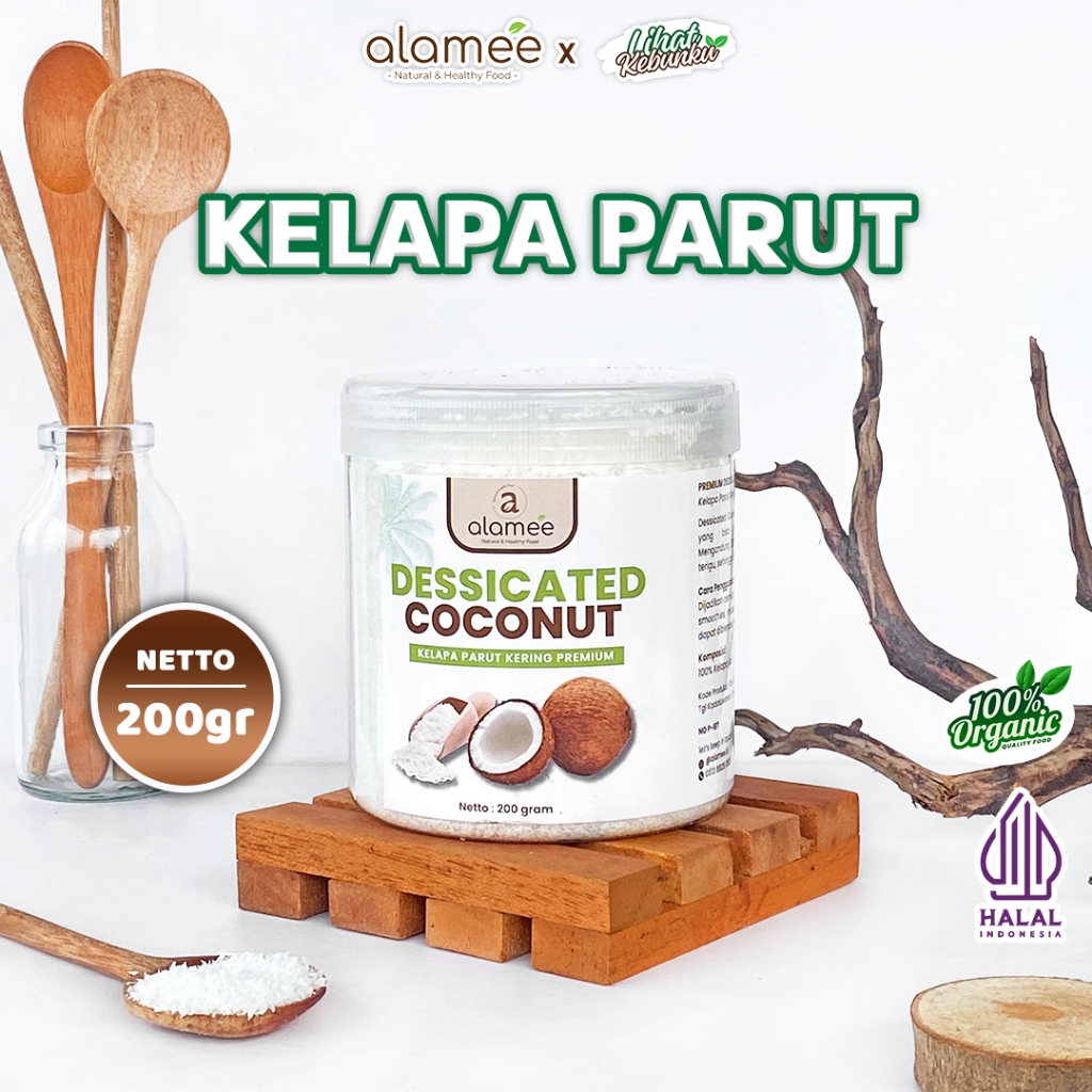 

ALAMEE Kelapa Parut Kering Dried Coconut Flakes Dessicated Topping Taburan Kue 200gr LIHAT KEBUNKU
