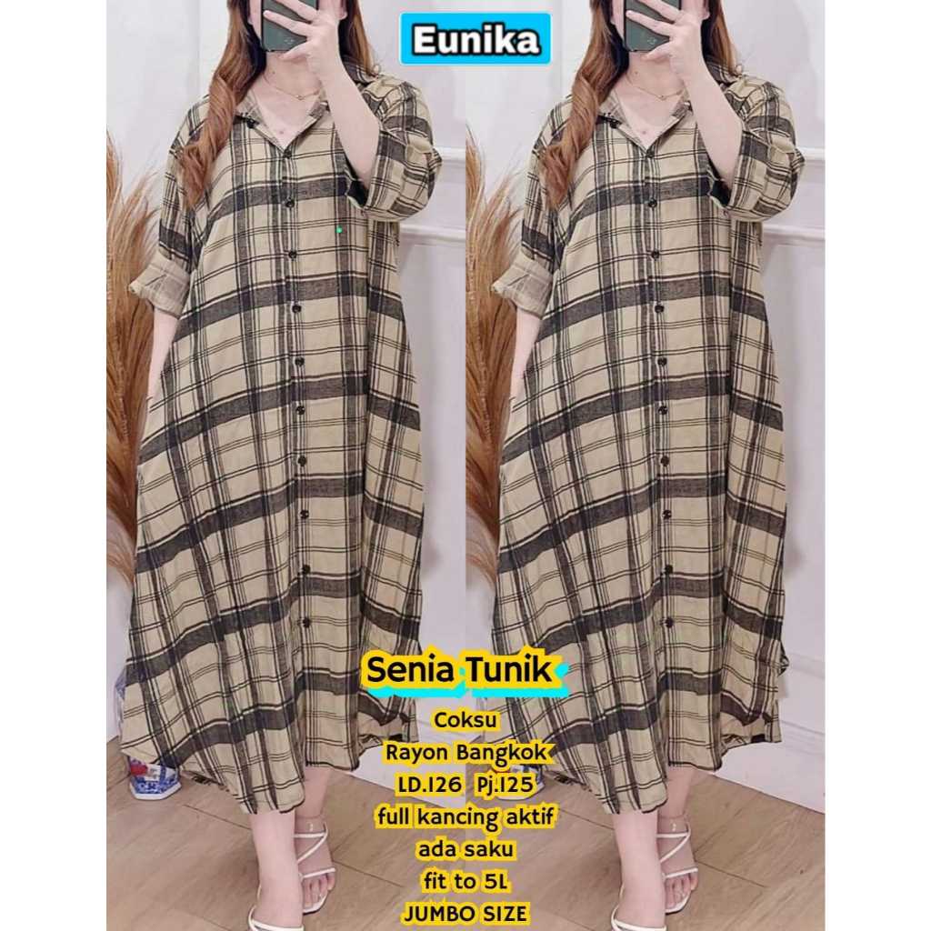 SENIA TUNIK RAYON JUMBO SIZE XXXL MOTIF KOTAK KOTAK TERBARU ATASAN WANITA LENGAN PANJANG