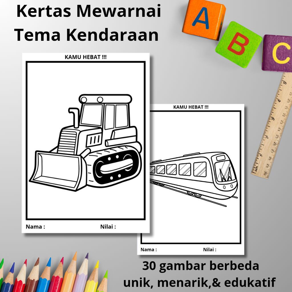 

Kertas Mewarnai Anak Tema Kendaraan 10 Lembar Berbeda, Ukuran A4 & A5 Terbaik