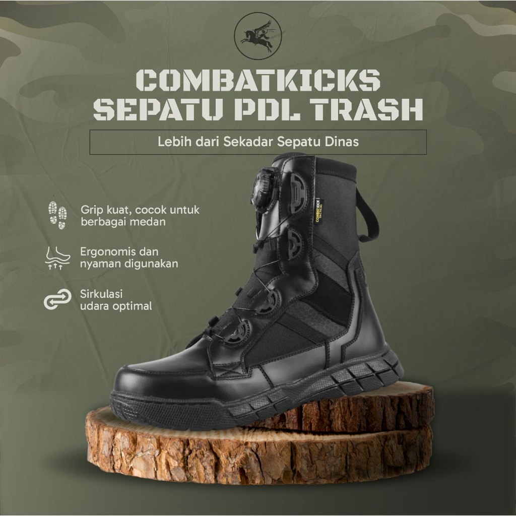Sepatu PDL TNI Polri Trash Tinggi 8 Inci Kulit Sapi Full Grain Tali Putar Stylish Outsole Karet Anti