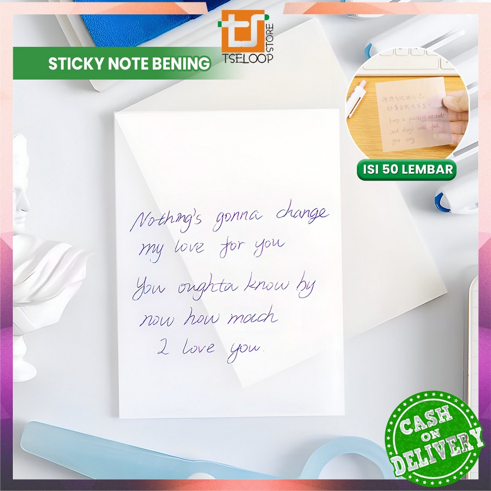 

EC OFM-A87 Sticky Note Transparan Isi 50 Lembar Waterproof Serbaguna Untuk Kantor Sekolah / Kertas Memo Uk 76X76Tahan Air / Memo Kertas Tempel Anti Air / Label Stickers Catatan Bening