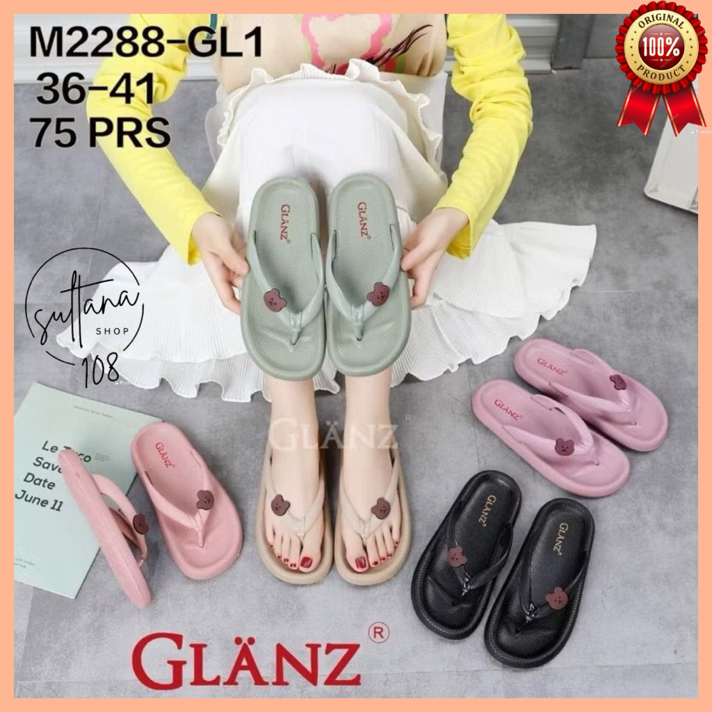 Sandal Jelly Glanz M2288 Sandal Jepit Beruang Oval Tali Bear  Terbaru