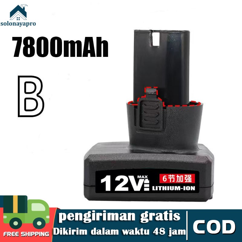 Baterai Mesin Bor Cas 12 Volt 7800mAh Cordless Drill+Charger/baterai lithium yang dapat diisi ulang 