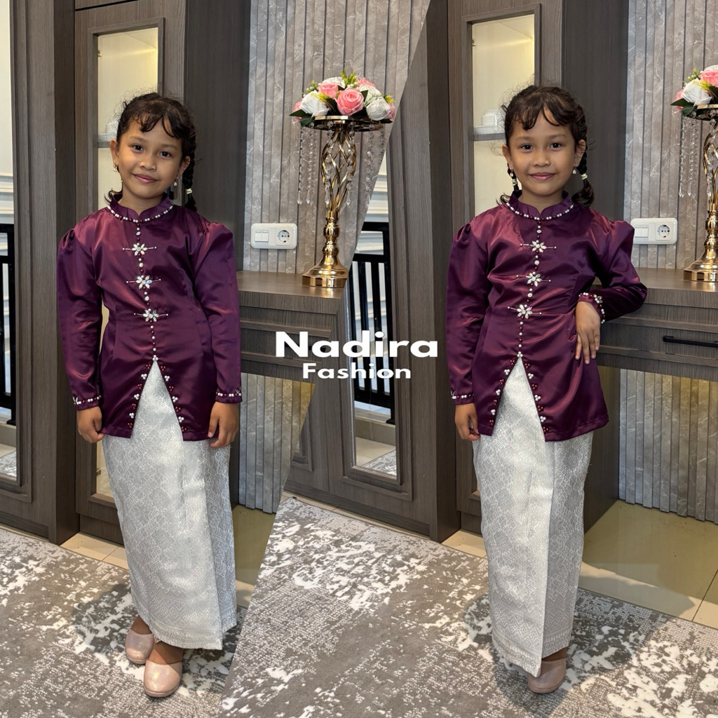 Baju Melayu Kurung Anak Rok Songket Satu Set Rok Songket Tali belakang Kekinian Model Terbaru 2025