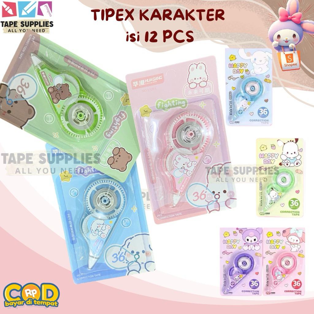 

(DAPAT 12) Tipex KERTAS KARAKTER SANRIO-ANIMAL / Pita Koreksi / Tip-ex Mudah Digunakan