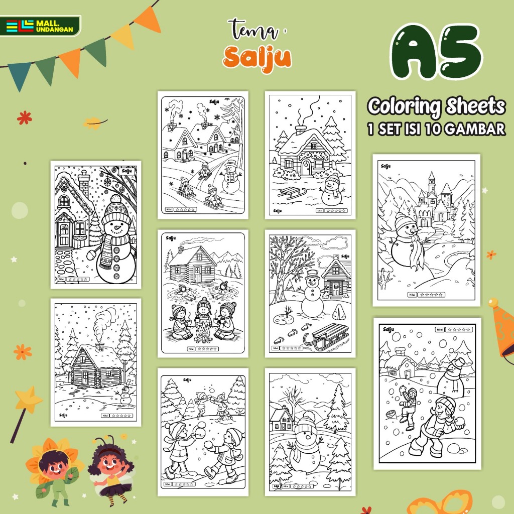 

LEMBARAN MEWARNAI ANAK A5 - BAGIAN TEMA SALJU - PAPER COLORING SHEETS FOR KIDS