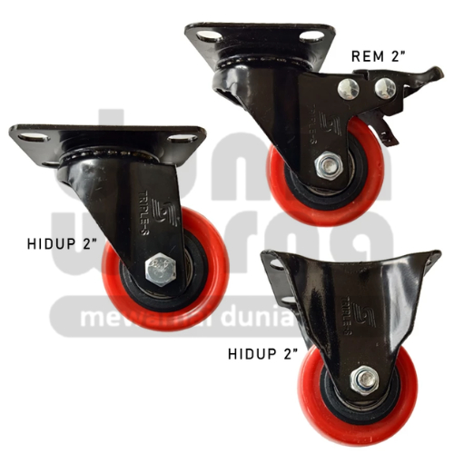 Roda Caster 2 Inch Double / Dobel Bearing Mati / Hidup / Rem Roda Kecil Troli Gerobak Etalase Mesin 