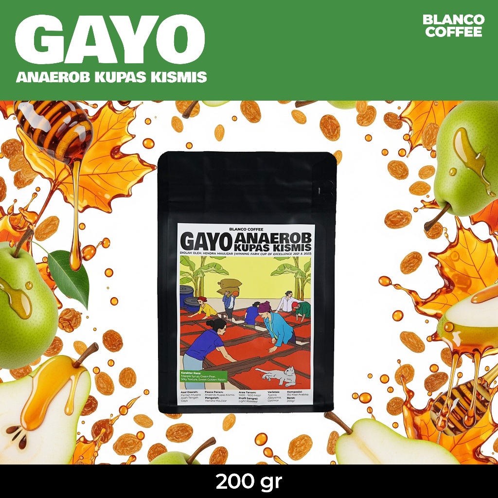 

Kopi Single Origin Gayo Pantan Musara Anaerob Kupas Kismis 200GR - Filter Roast - Natural Wethull