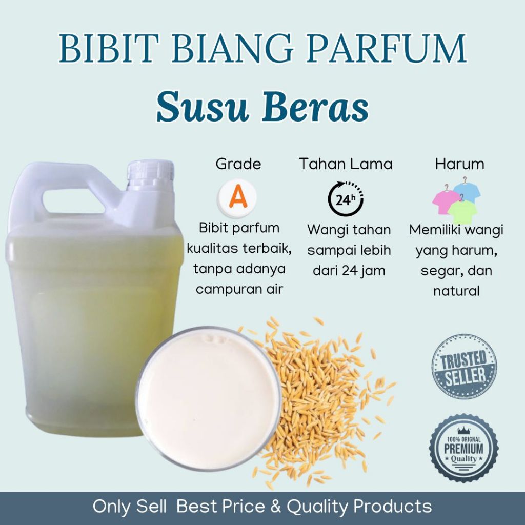 

Bibit Biang Parfum Susu Beras 100gr / Wewangian Produk Kosmetik Produk Spa Natural 100% Murni