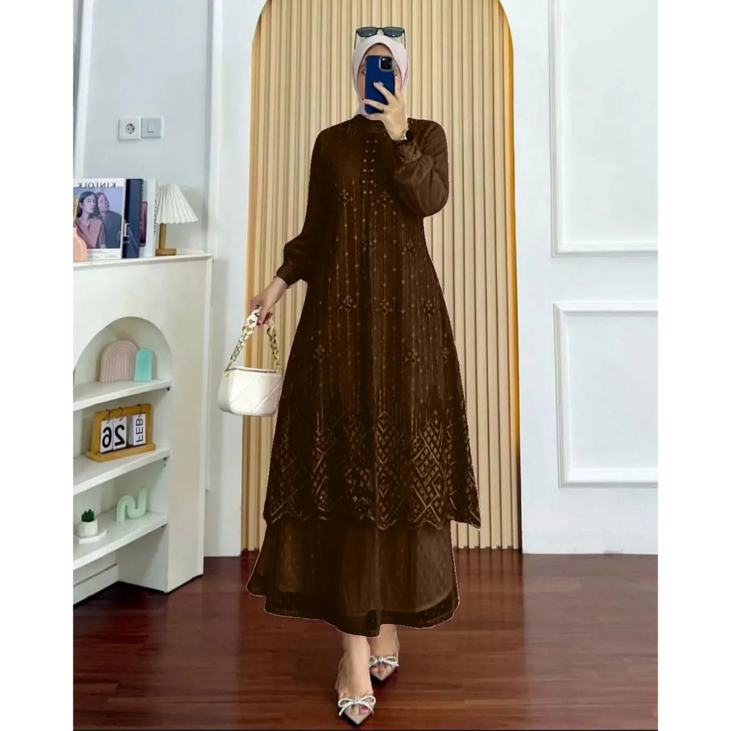 Layla Dress Baju Gamis Kondangan  Kombinasi Full Brukat Wanita Dewasa Terbaru Bahan Valvet Mx Brukat