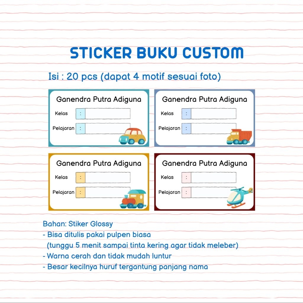 

[CUSTOM MAPEL] Sticker Buku Custom Nama dan Mata Pelajaran Isi 20 Pcs