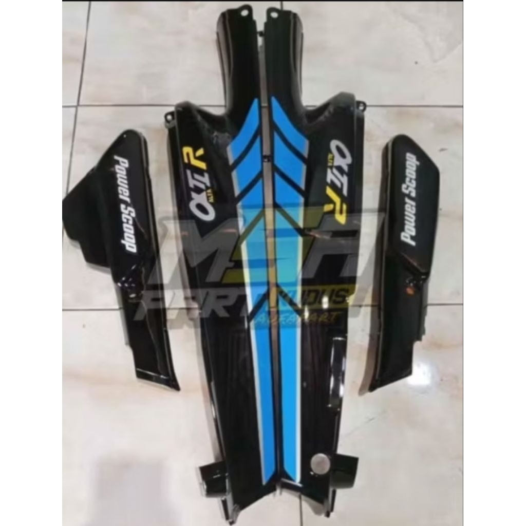 Cover body belakang motor Yamaha Alfa Warna HITAM Set striping biru