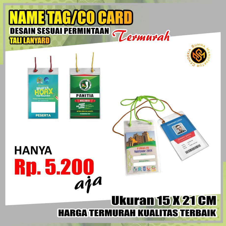 

Co Card ID 15 x 21 CM Tali Lanyard Kartu Panitia Peserta Name Tag Seminar Ospek Event Kurban Qurban Zakat HUT RI Agustusan Mika Plastik