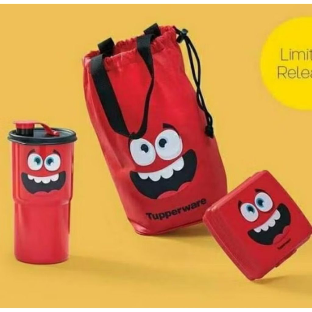 ORI-New Tupperware Smiley Lunch Set Merah