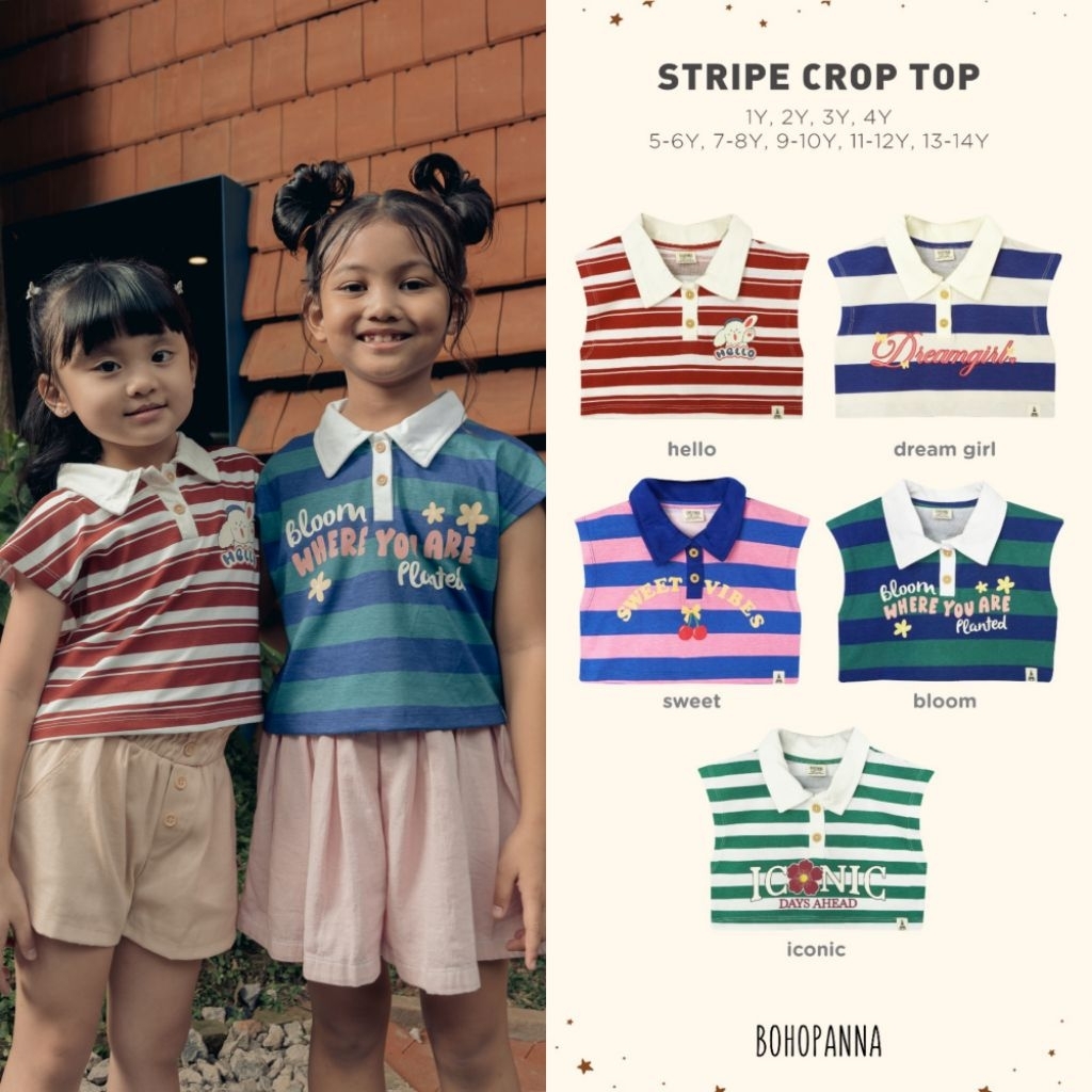 BOHOPANNA - STRIPE CROP TOP BOHOPANNA - BAJU ANAK - BAJU ANAK PEREMPUAN - ATASAN POLO - BAJU POLO AN