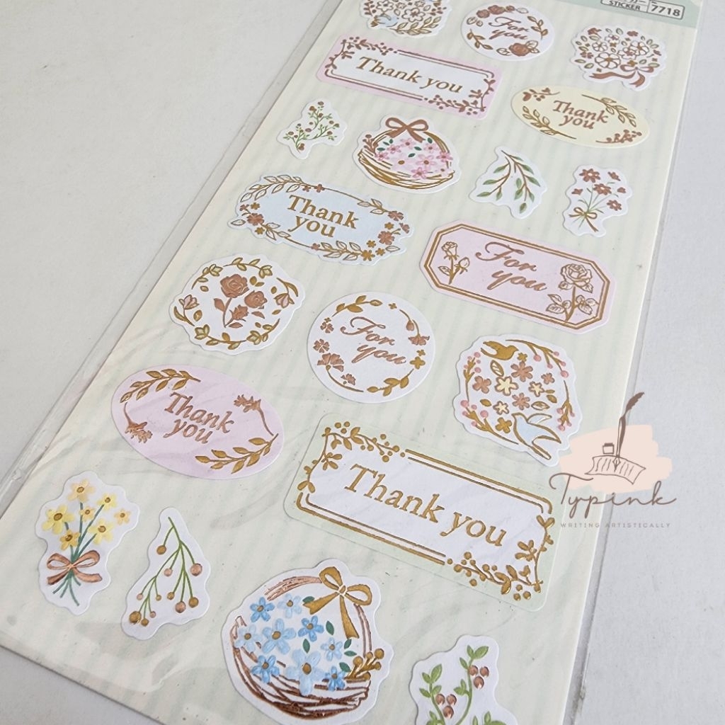 

NOBLE COLLECTION BOTANICAL MESSAGES EMBOSSED THANK YOU STICKERS STICKER STIKER UCAPAN TERIMA KASIH GIFT CARD DIARY PLANNER JOURNAL