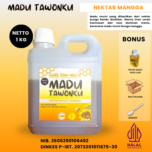 

Madu Murni Asli Nektar Bunga Mangga 1kg Tanpa Campuran Resmi Bersertifikat P-IRT