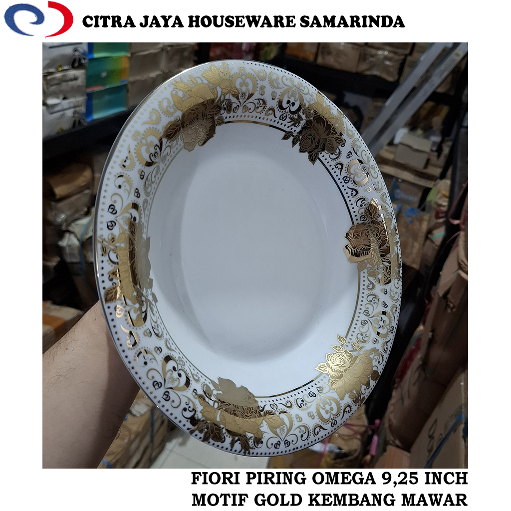 Piring Omega Keramik 9,25 Inch GOLD Motif Kembang Mawar Fiori (1 Pcs / 3 Pcs / 6 Pcs)