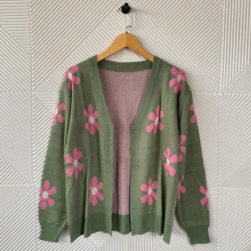 Bynayla - Cardigan Rajut Premium / Cardigan Oversize Wanita Motif Bunga Lengan Panjang