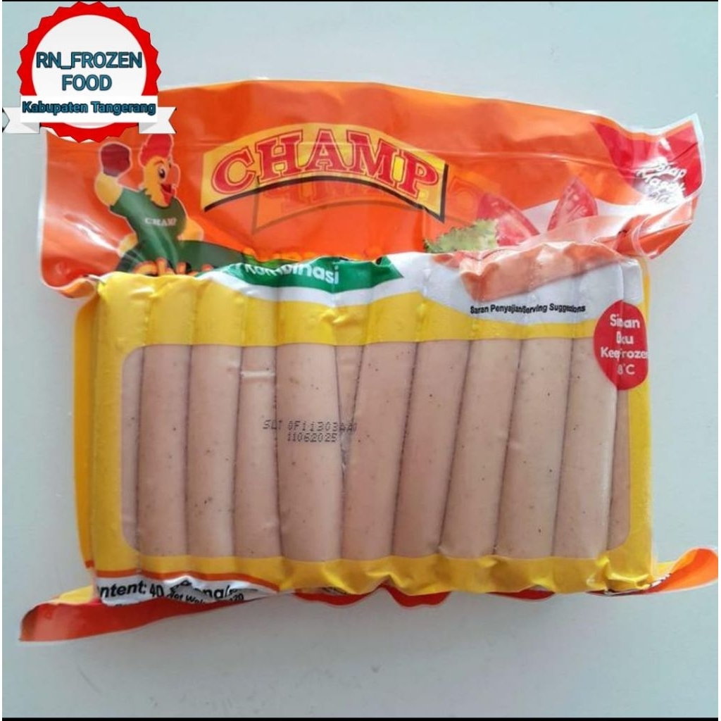

CHAMP SOSIS AYAM KEMASAN ISI 1Kg SOSIS SERBAGUNA OLAHAN DAGING AYAM LENGKAP